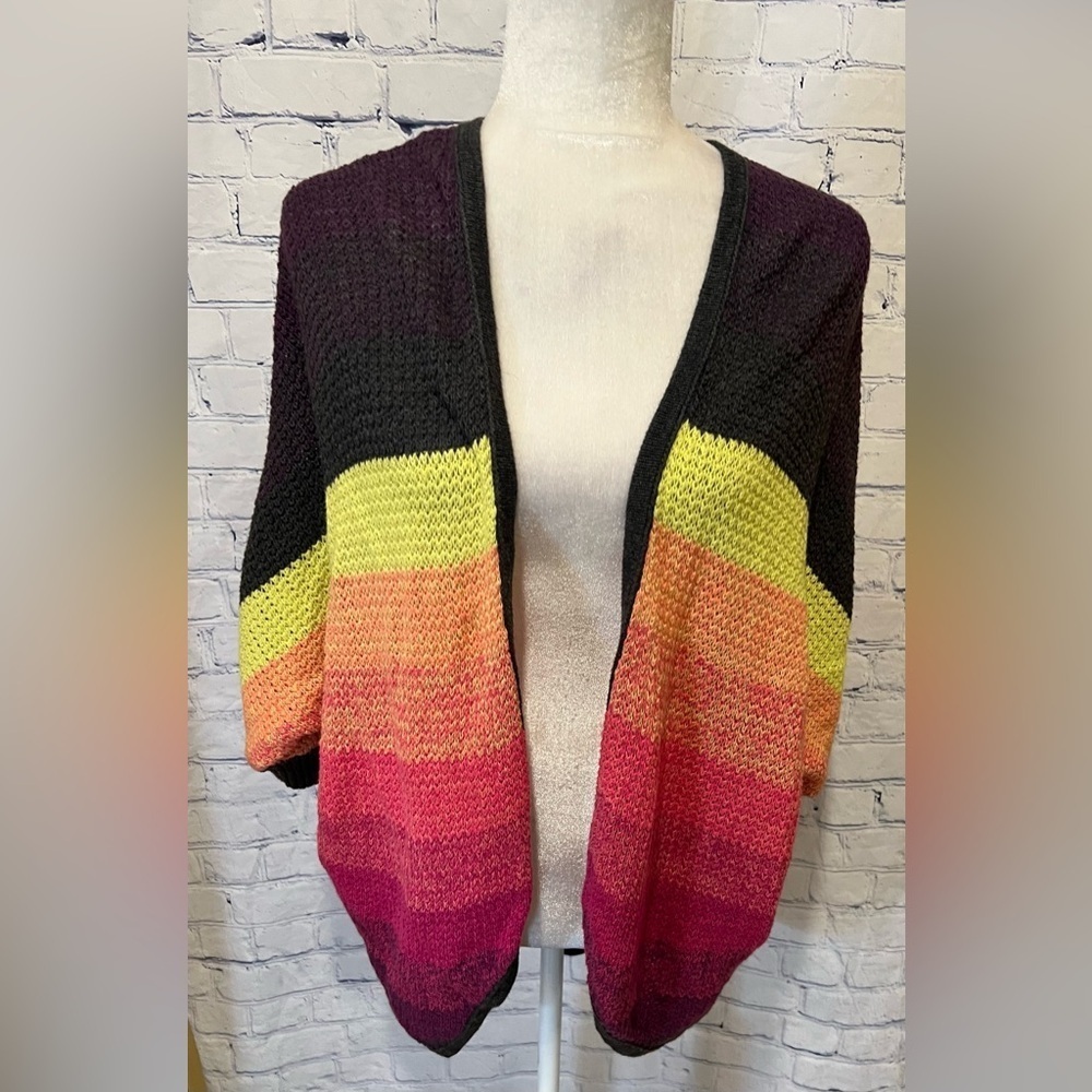 American Eagle Womens Sweater Small Striped Long Open 3/4 Sleeve Cardigan